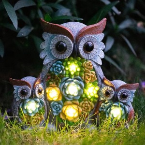 Solar Garden Statue Lights Owl Figurine with LED Lights